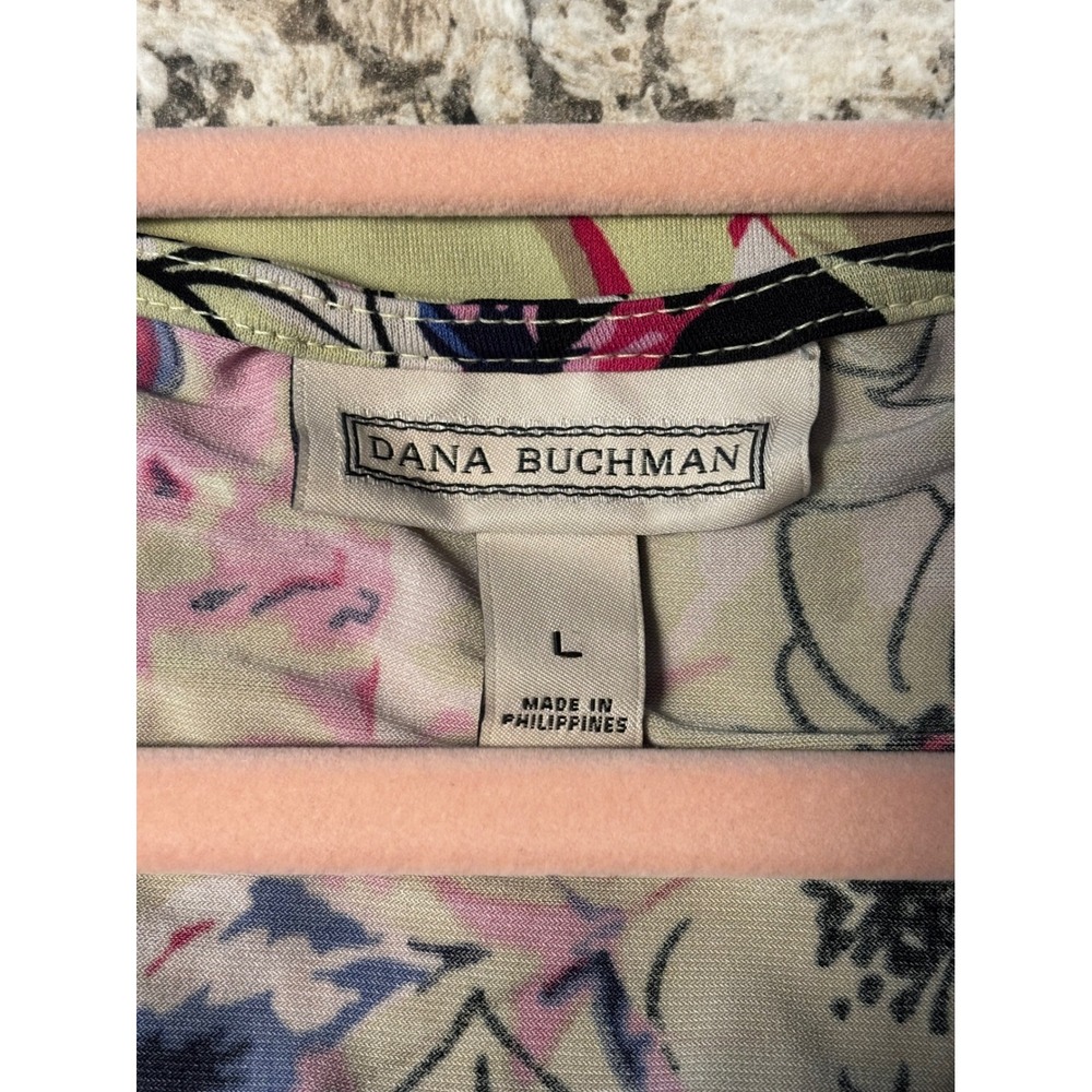Dana Buchman Floral Striped Twist Front V-Neck Sleeveless Top Yellow Pink Large - Picture 4 of 6